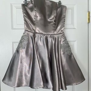strapless silver dress